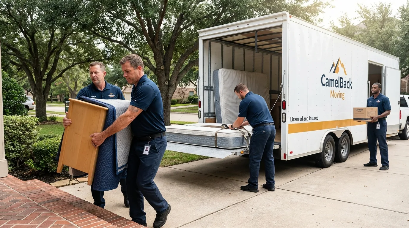 Crew loading residential truck for cross-state move from Pooler, GA